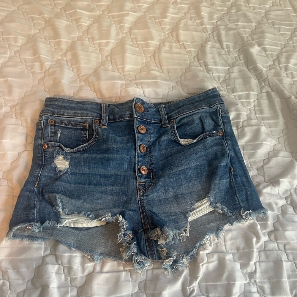 American Eagle Outfitters Blue Distressed Jean Shorts